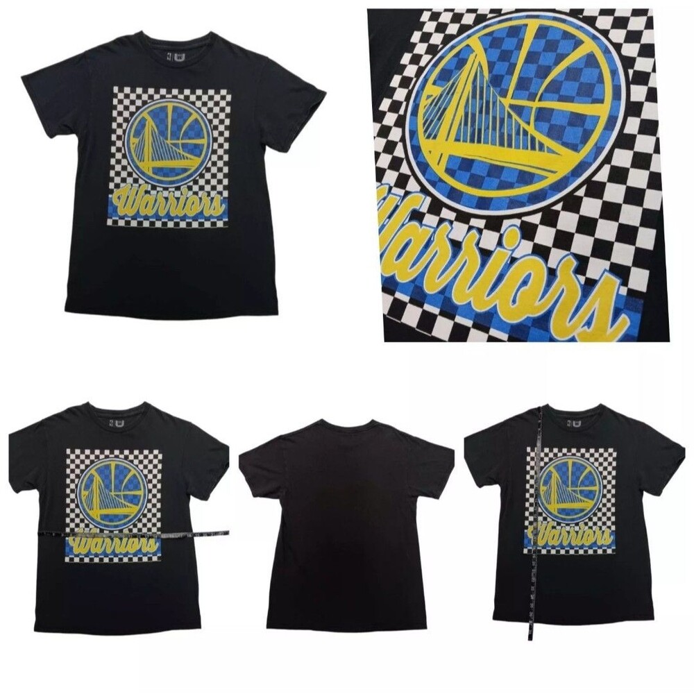 NBA Golden state warriors T-shirt Men's Medium Black Throwback Logo Cotton